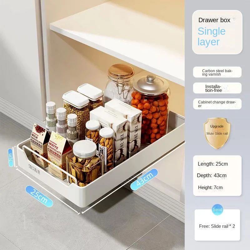 PullOut Kitchen Cabinet Organizer Sliding Storage Drawer Rack With Rails 12