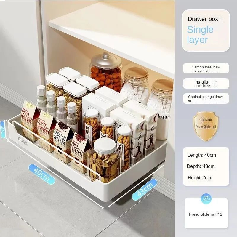 PullOut Kitchen Cabinet Organizer Sliding Storage Drawer Rack With Rails 14