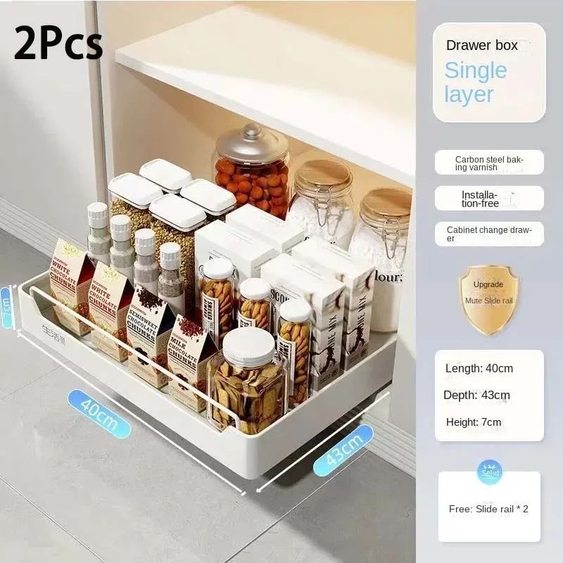 PullOut Kitchen Cabinet Organizer Sliding Storage Drawer Rack With Rails 19