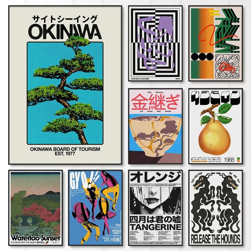Japanese Okinawa Canvas Wall Art Poster MidCentury Bauhaus Snake Print 0