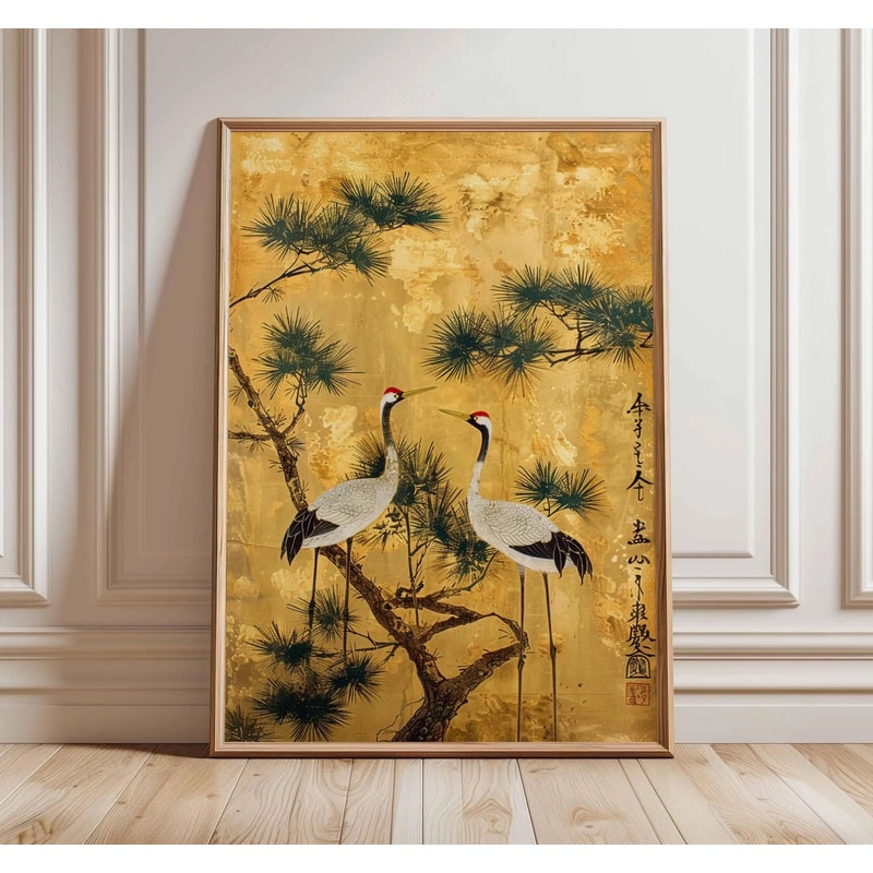 Japanese Crane Ukiyoe Canvas Wall Art Vintage Red Sun Oriental Poster 16