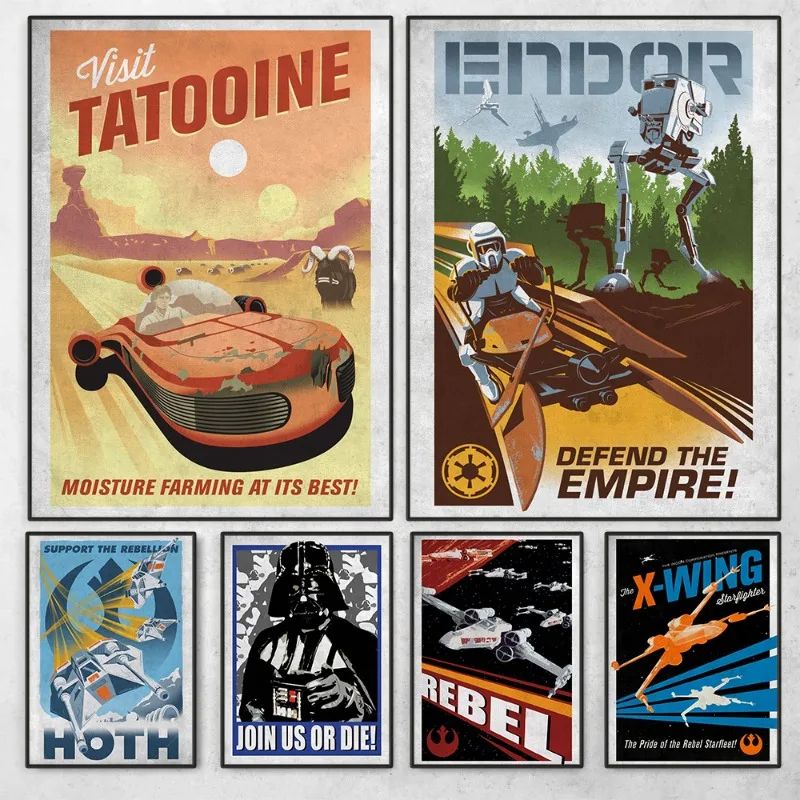 Retro Space Movie Poster Canvas Wall Art Galactic Planet Tatooine Print 0