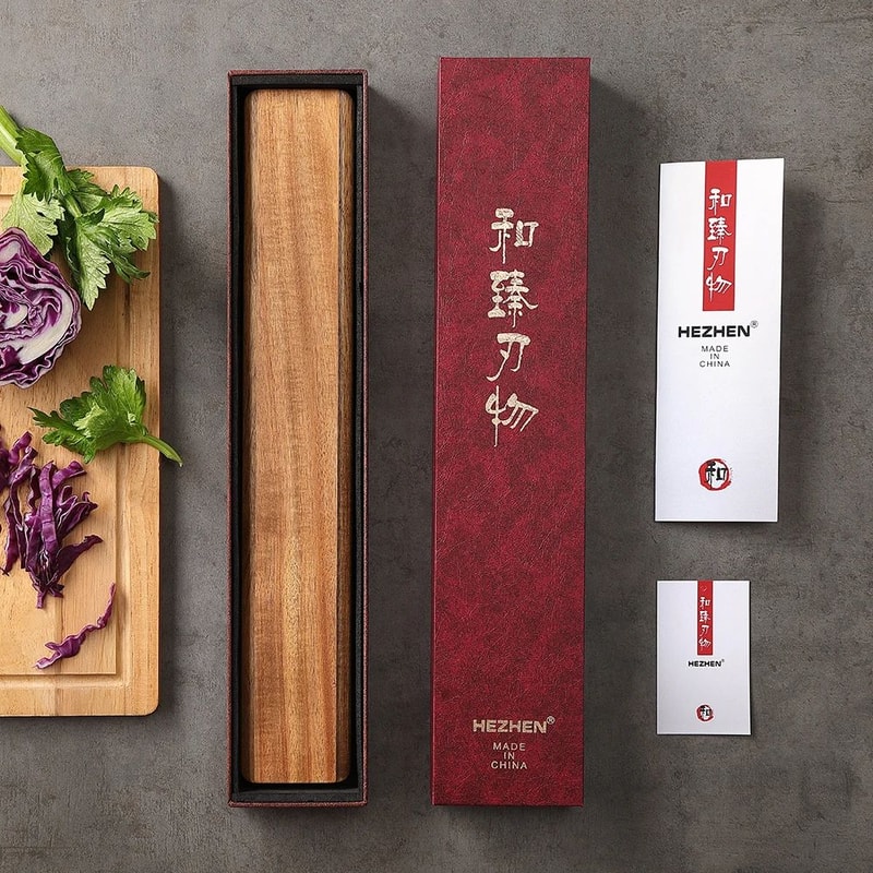 HEZHEN Acacia Wood Magnetic Knife Holder Wall Mounted Kitchen Knife Rack 5