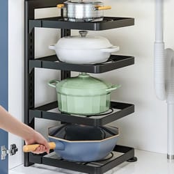 adjustable pot rack organizer stainless steel under sink kitchen storage shelf
