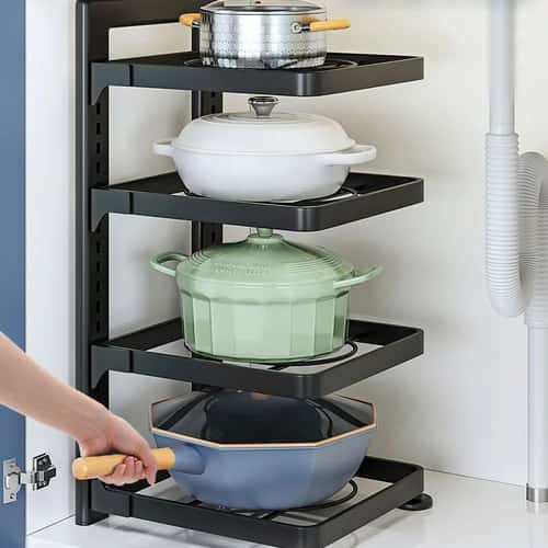 Adjustable Pot Rack Organizer Stainless Steel Under Sink Kitchen Storage Shelf