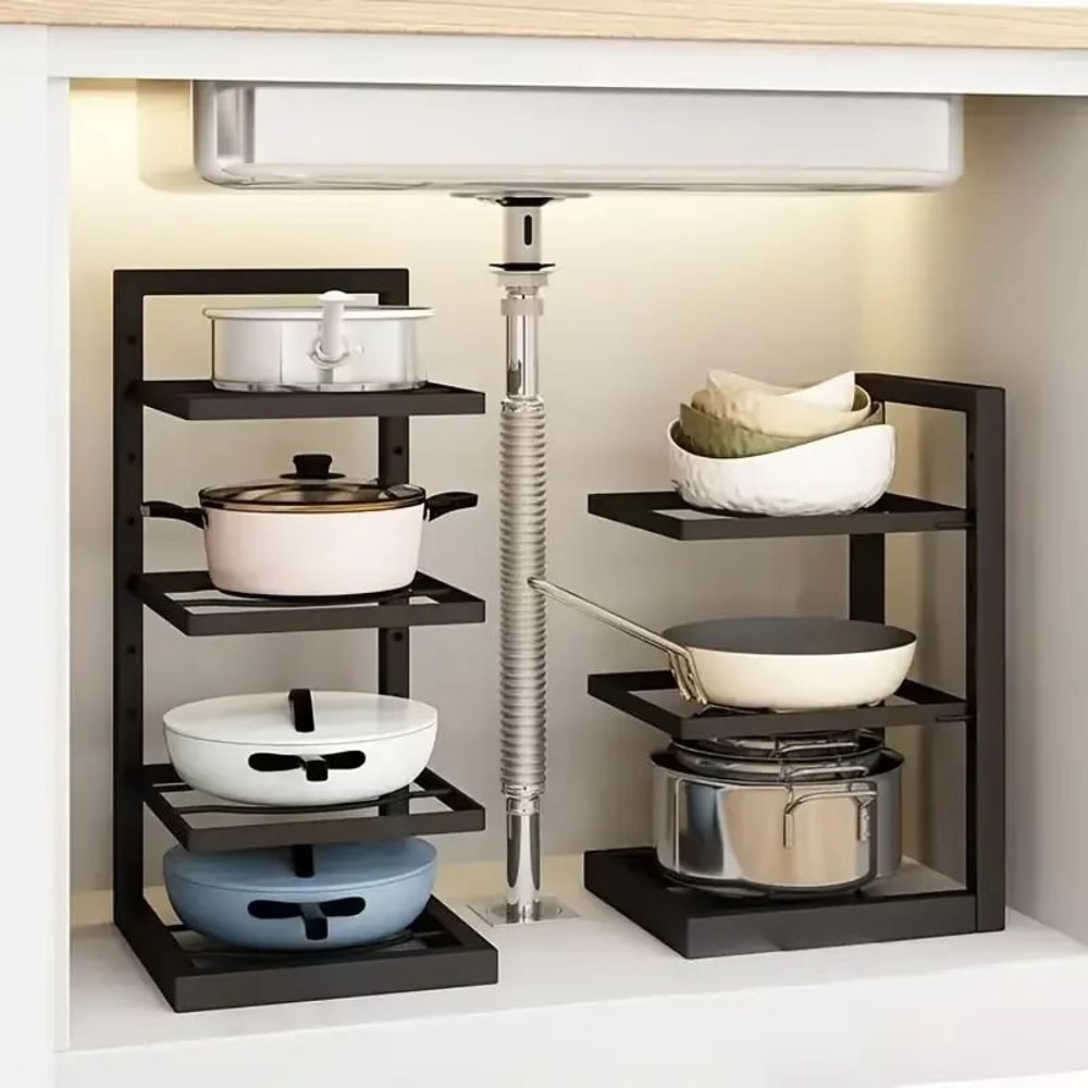 Adjustable Pot Rack Organizer Stainless Steel Under Sink Kitchen Storage Shelf 1