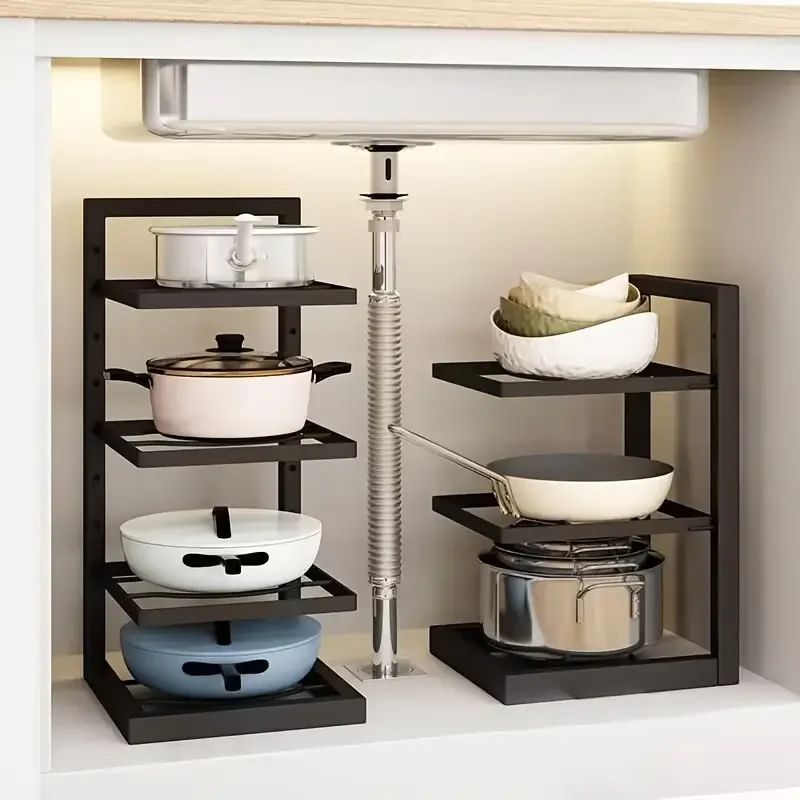 Adjustable Pot Rack Organizer Stainless Steel Under Sink Kitchen Storage Shelf 1