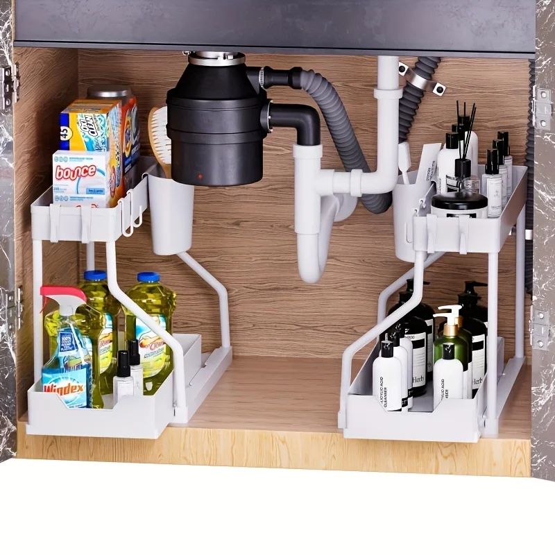 2 Tier PullOut Under Sink Organizer Large Capacity Kitchen Bathroom Storage Rack 1