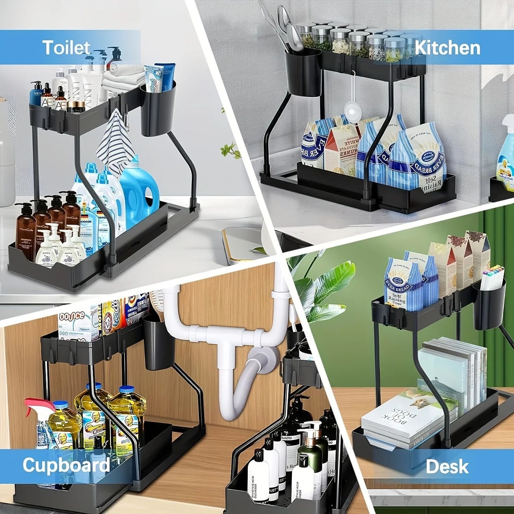 2 Tier PullOut Under Sink Organizer Large Capacity Kitchen Bathroom Storage Rack 4