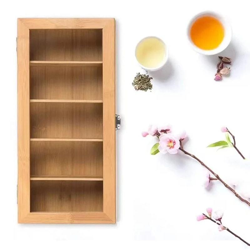 Bamboo Tea Bag Storage Box With 5 Compartments Portable Tea Organizer Holder 3