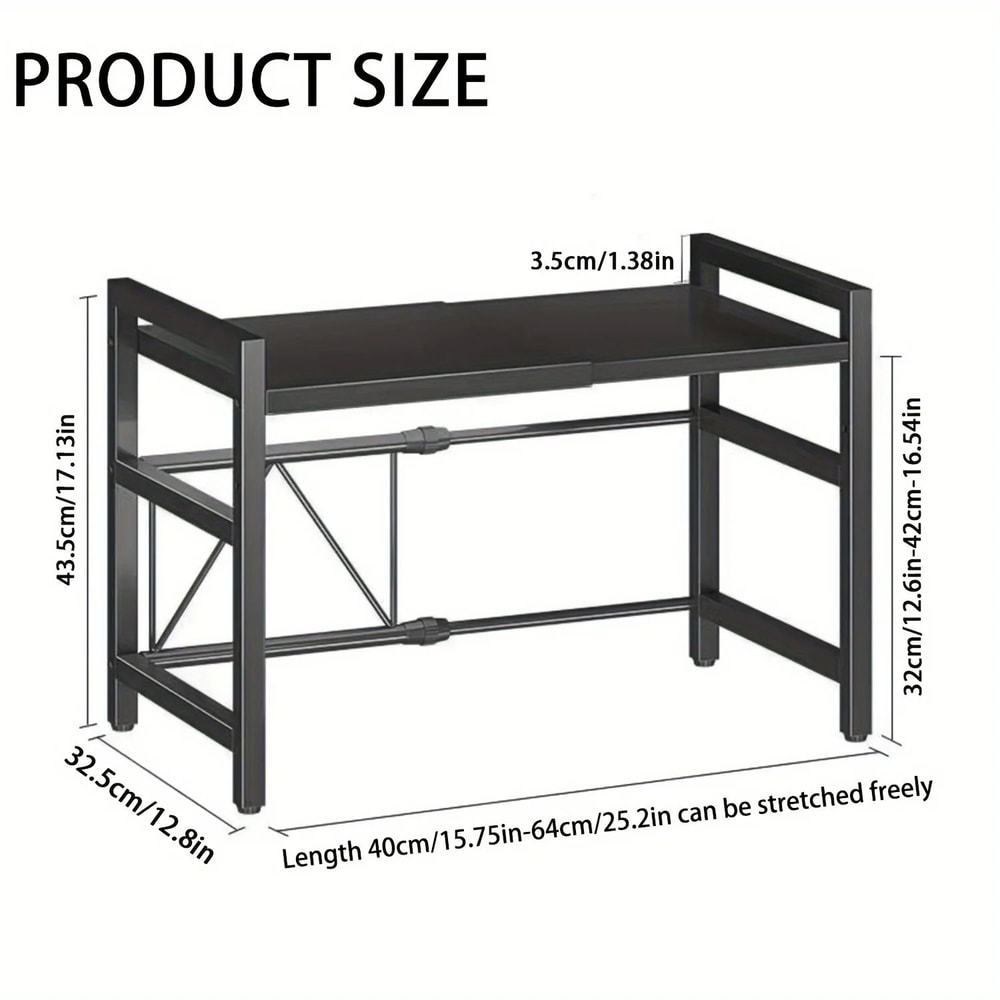 Expandable Microwave Oven Rack Kitchen Storage Shelf With 6 Hooks Organizer Holders 4
