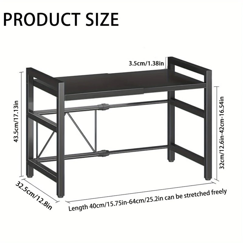 Expandable Microwave Oven Rack Kitchen Storage Shelf With 6 Hooks Organizer Holders 4