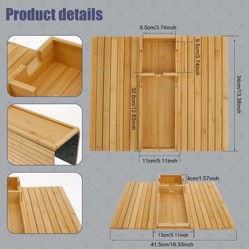 Wood Sofa Arm Tray Table With Cup Holder Folding Couch Armrest Organizer 9