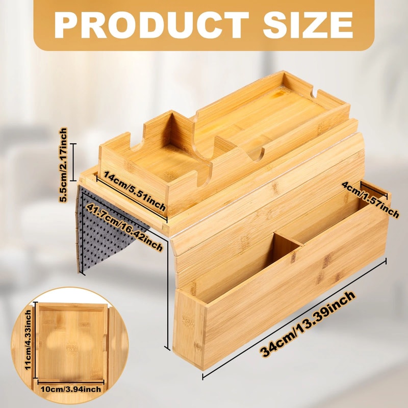 Wood Sofa Arm Tray Table With Cup Holder Folding Couch Armrest Organizer 10