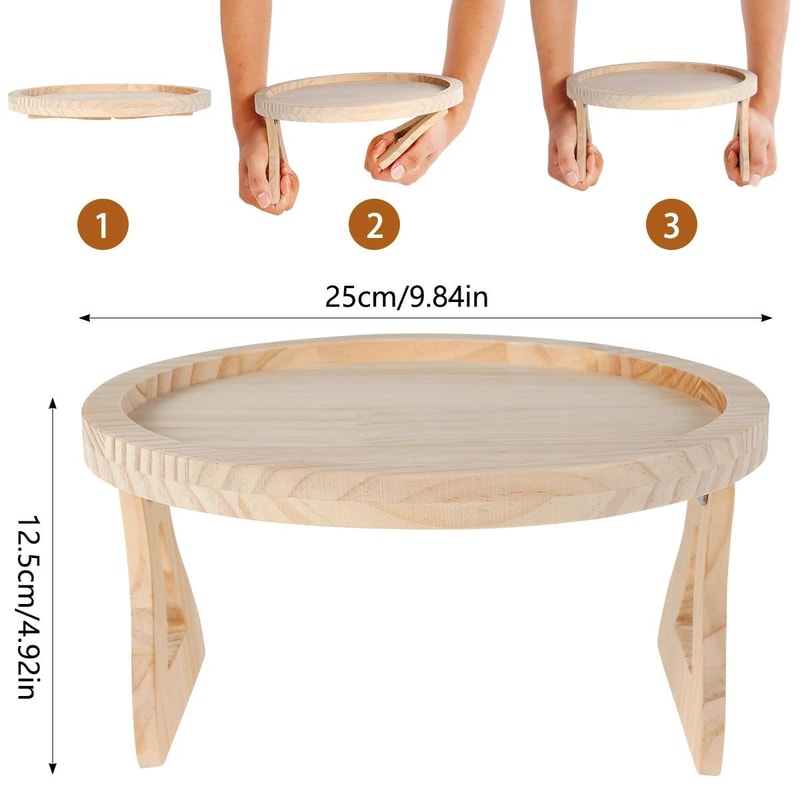 Wood Sofa Arm Tray Table With Cup Holder Folding Couch Armrest Organizer 14
