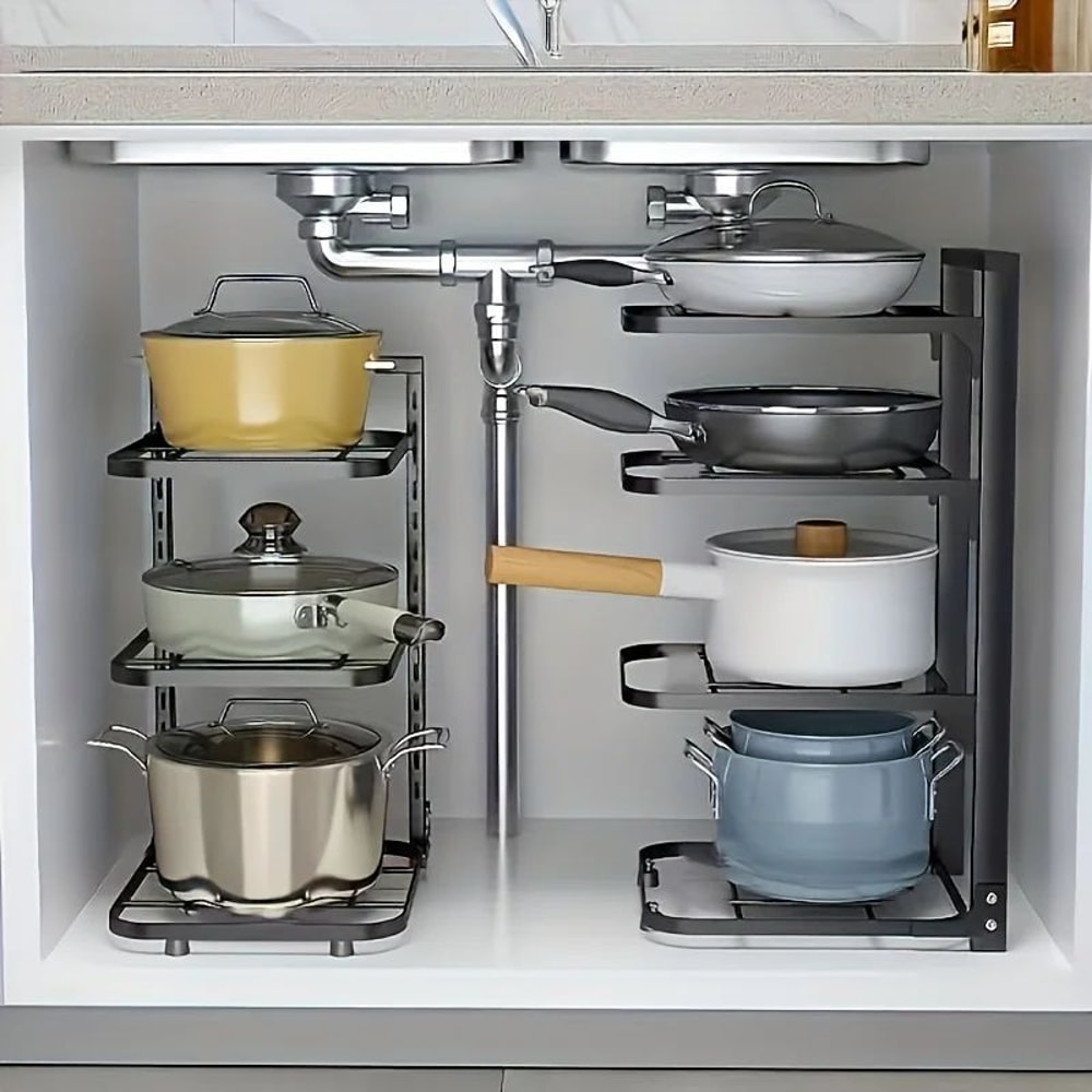 Adjustable Pot Rack Organizer Stainless Steel MultiLayer Kitchen Pot Pan Storage Rack 1