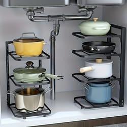 adjustable pot rack organizer stainless steel multi-layer kitchen pot & pan storage rack