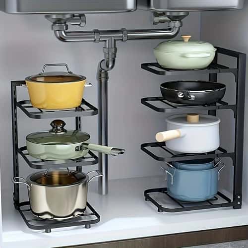 Adjustable Pot Rack Organizer Stainless Steel Multi-Layer Kitchen Pot & Pan Storage Rack