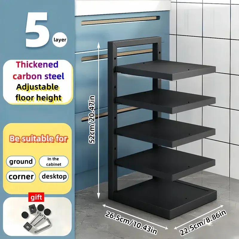 Adjustable Pot Rack Organizer Stainless Steel MultiLayer Kitchen Pot Pan Storage Rack 9