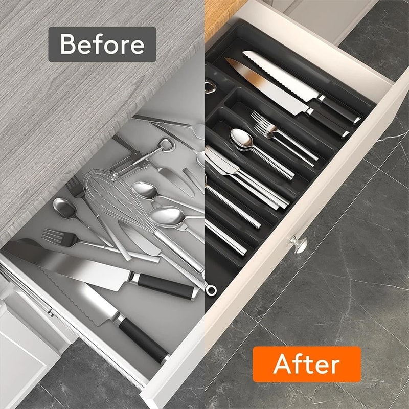 LMETJMA Expandable Silverware Organizer Tray Adjustable Kitchen Drawer Cutlery Holder 2