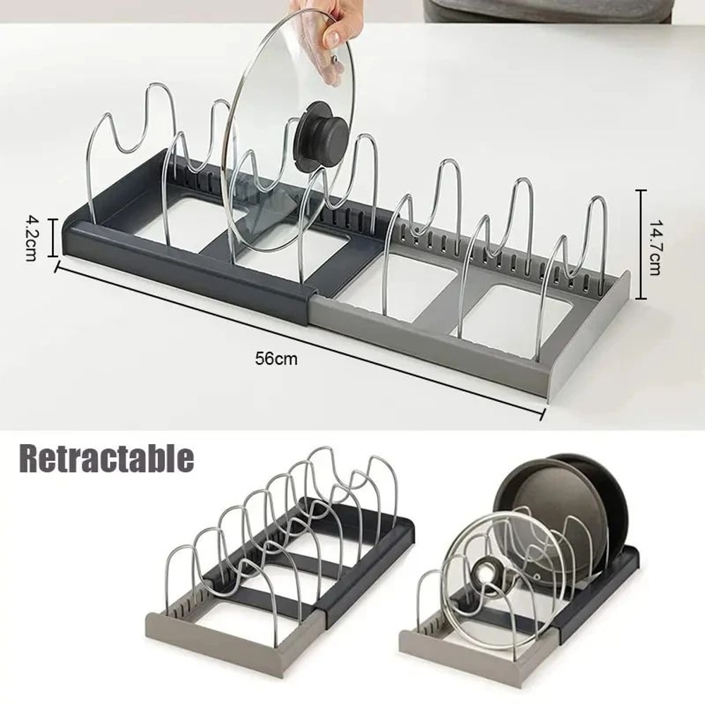 Expandable Stainless Steel Pot Lid Organizer Rack Adjustable Cookware Storage Holder 2
