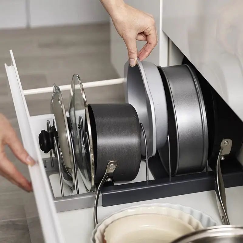 Expandable Stainless Steel Pot Lid Organizer Rack Adjustable Cookware Storage Holder 3