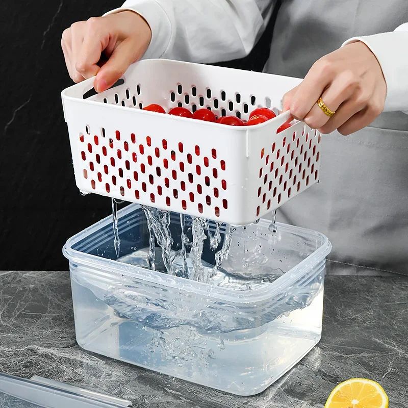Fridge Food Storage Containers With Lids Strainer Fresh Produce Organizer Set 2