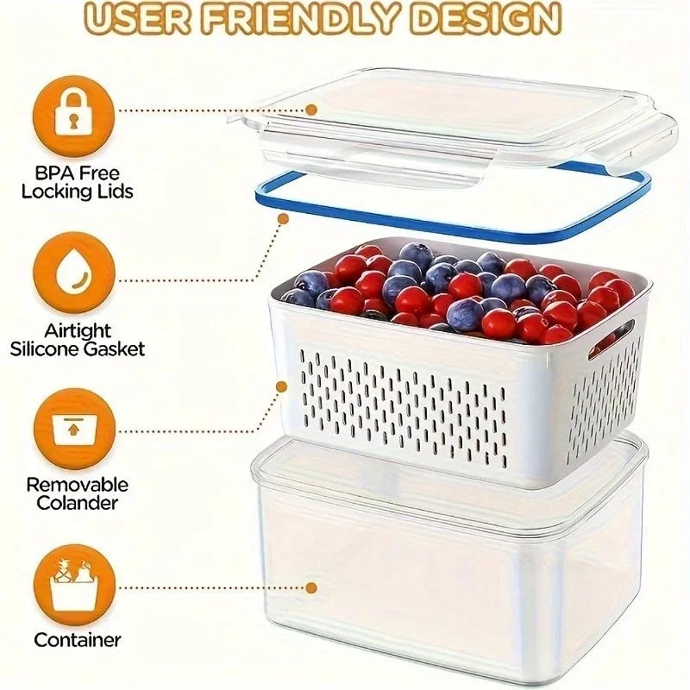 Fridge Food Storage Containers With Lids Strainer Fresh Produce Organizer Set 3