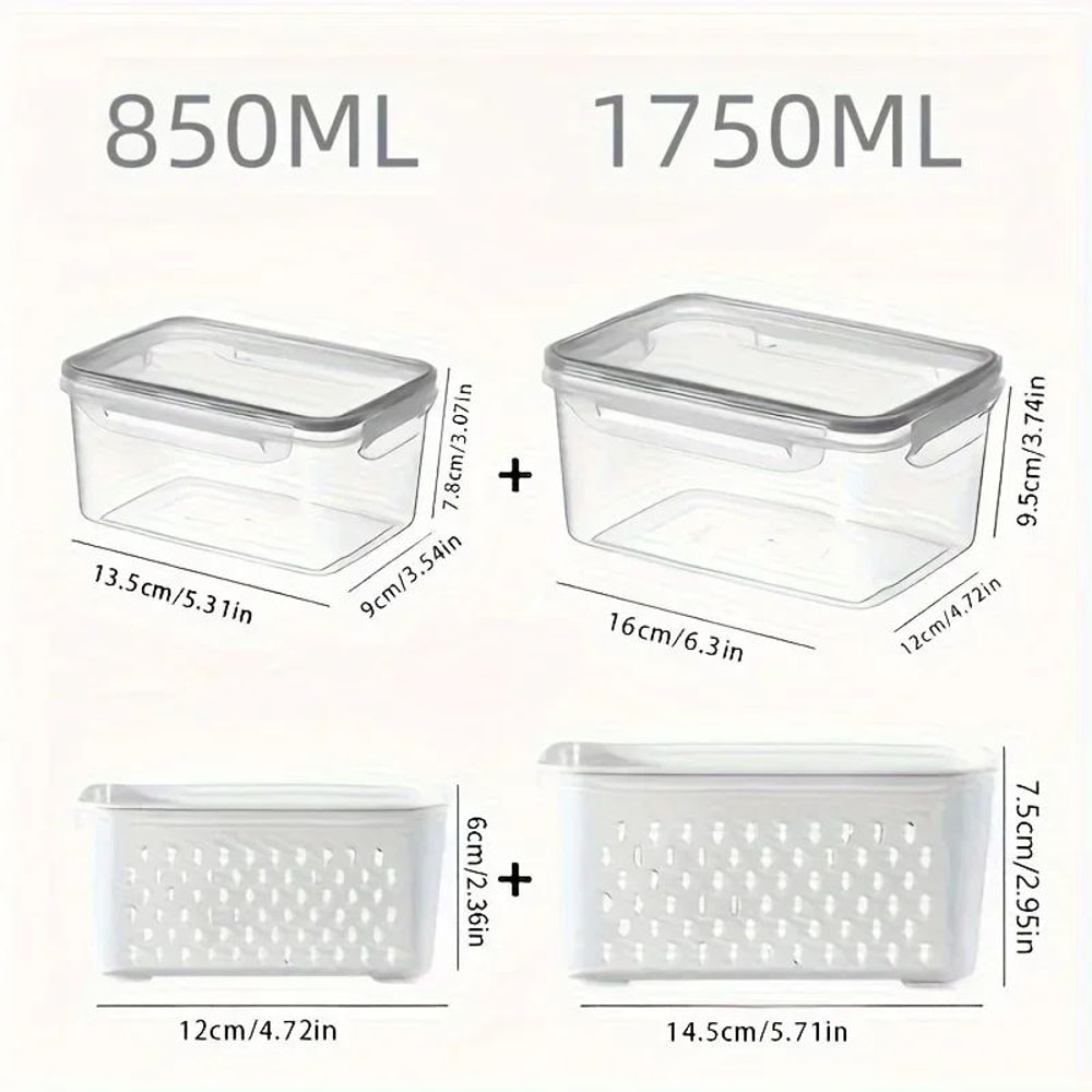 Fridge Food Storage Containers With Lids Strainer Fresh Produce Organizer Set 4
