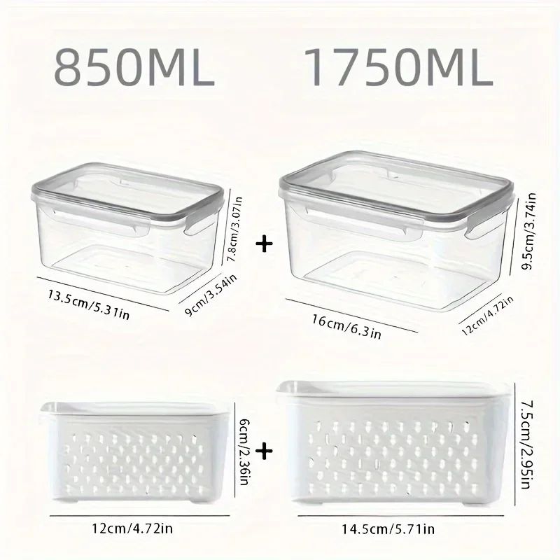 Fridge Food Storage Containers With Lids Strainer Fresh Produce Organizer Set 4