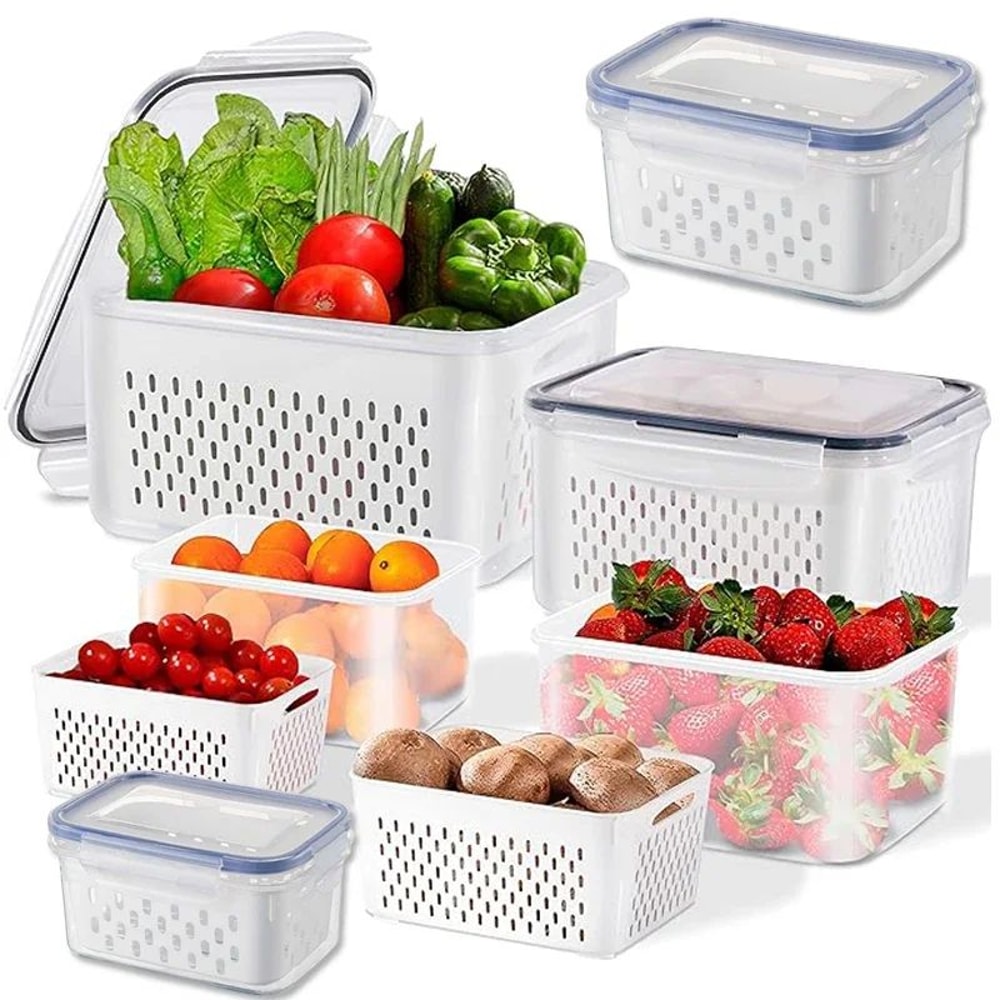 Fridge Food Storage Containers With Lids Strainer Fresh Produce Organizer Set 5