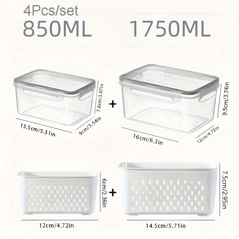 Fridge Food Storage Containers With Lids Strainer Fresh Produce Organizer Set 7