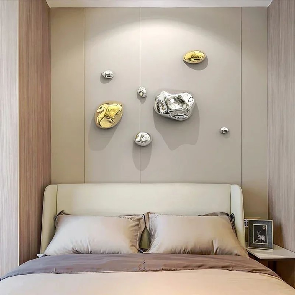 3D Golden Stone Wall Decor Panels Luxury Faux Stone Background Wall Hanging For Modern Room Decora 3
