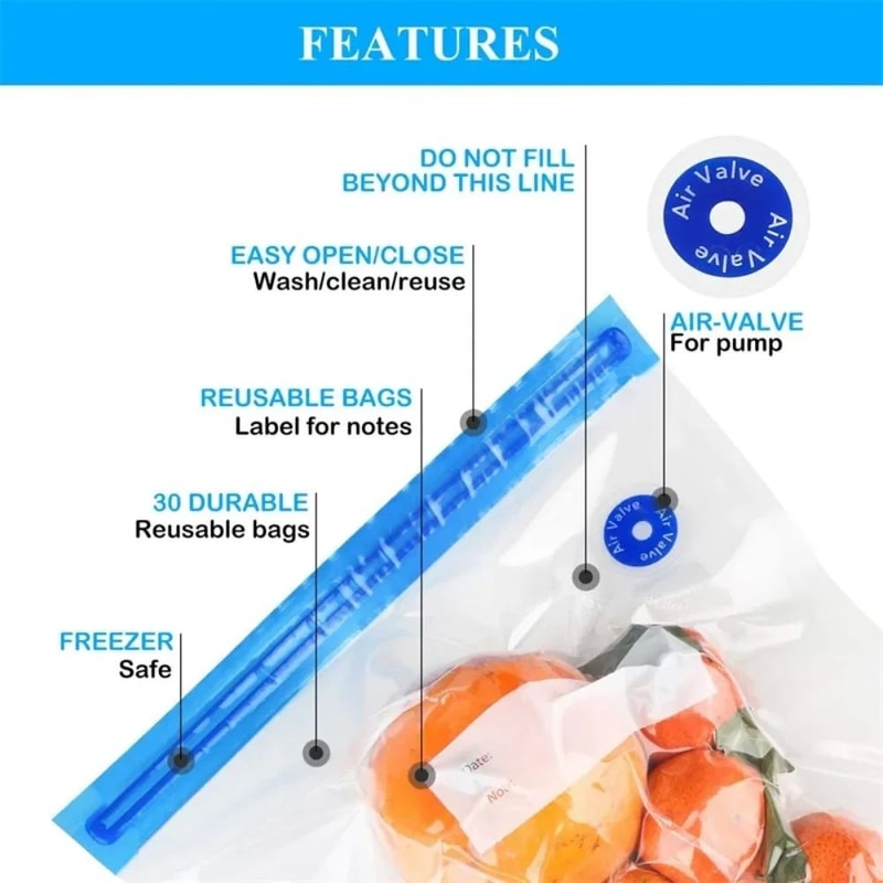Reusable Vacuum Food Storage Bags With Air Valve Pump Fresh Keeping Sealer Bags For Meat Snacks V 3