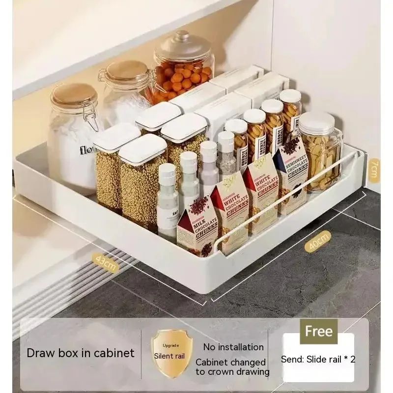 PullOut Kitchen Cabinet Organizer Drawer Metal Slide Rail Storage Rack For Spices Kitchen Essenti 8