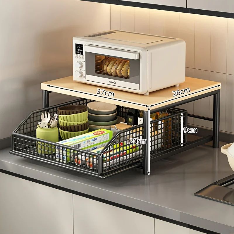 Modern Kitchen Microwave Storage Rack Solid Wood Metal Countertop SpaceSaving Organizer 1