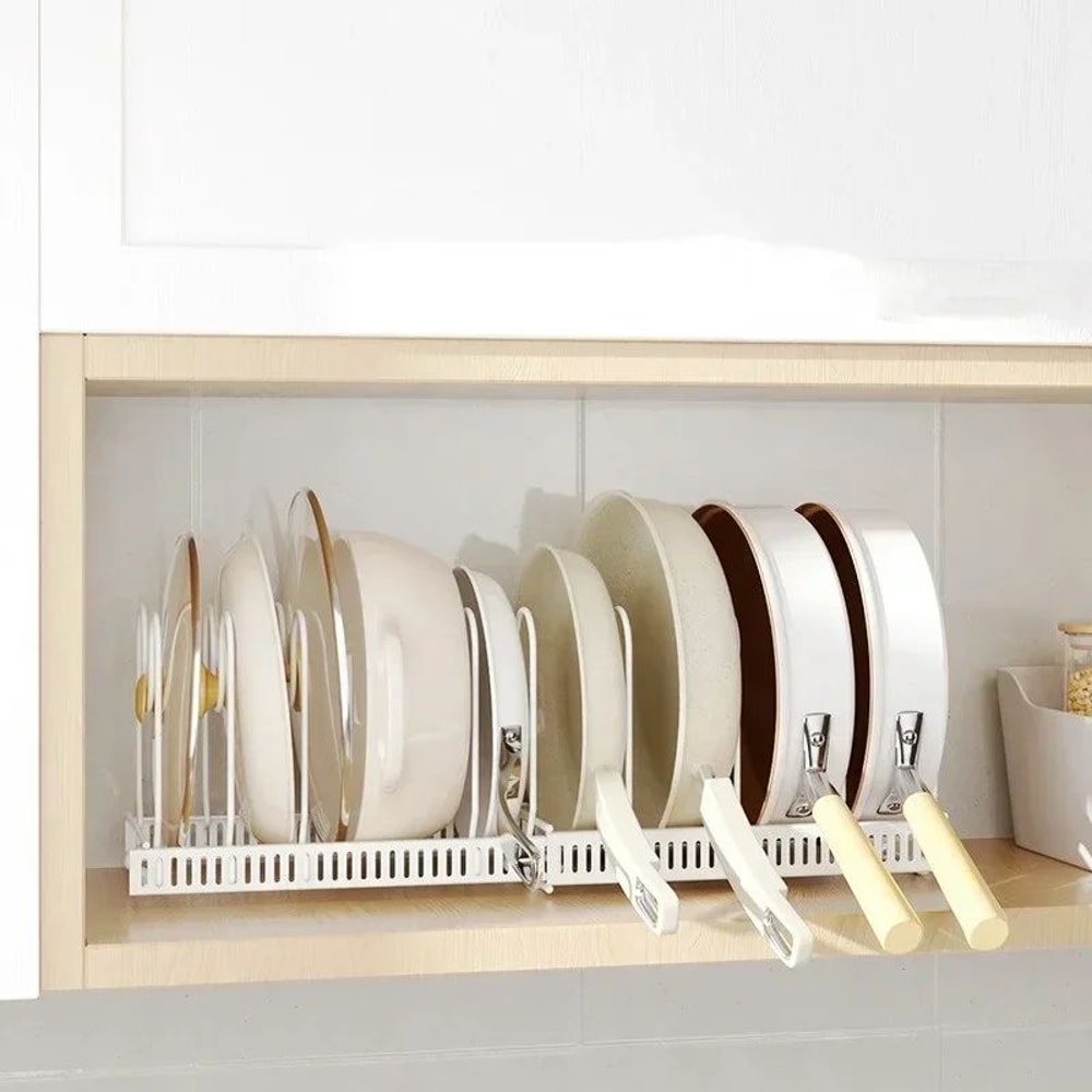 Adjustable Carbon Steel Pot Dish Storage Rack MultiLayer Retractable Cookware Organizer 1
