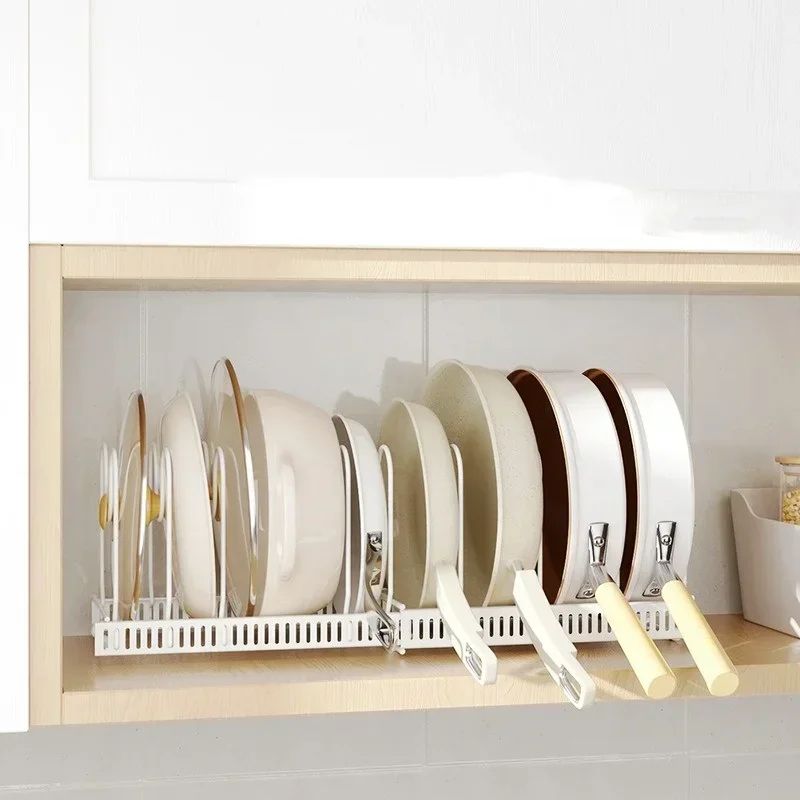 Adjustable Carbon Steel Pot Dish Storage Rack MultiLayer Retractable Cookware Organizer 1