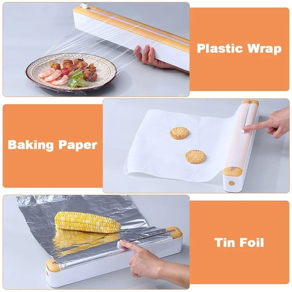 Magnetic Food Film Dispenser With Cutter Adjustable Plastic Wrap Foil Storage Organizer 3