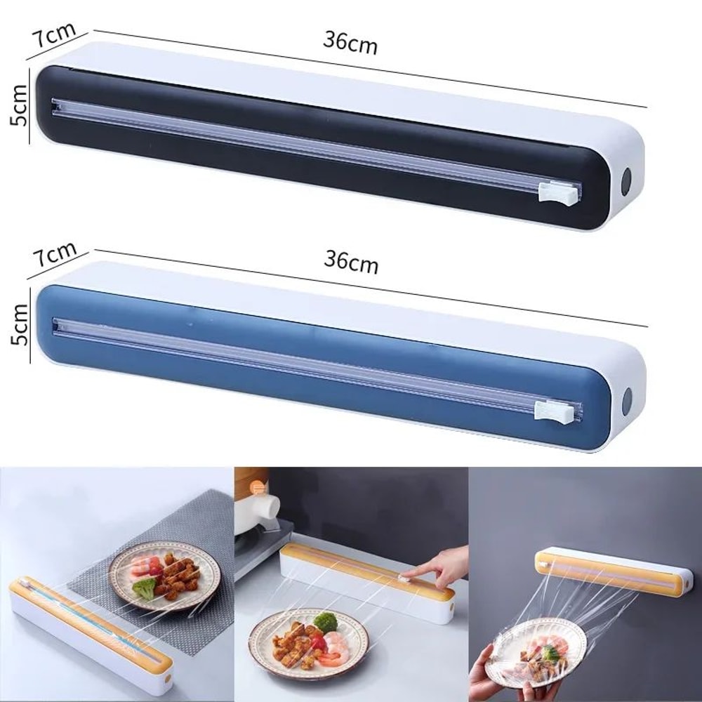 Magnetic Food Film Dispenser With Cutter Adjustable Plastic Wrap Foil Storage Organizer 0