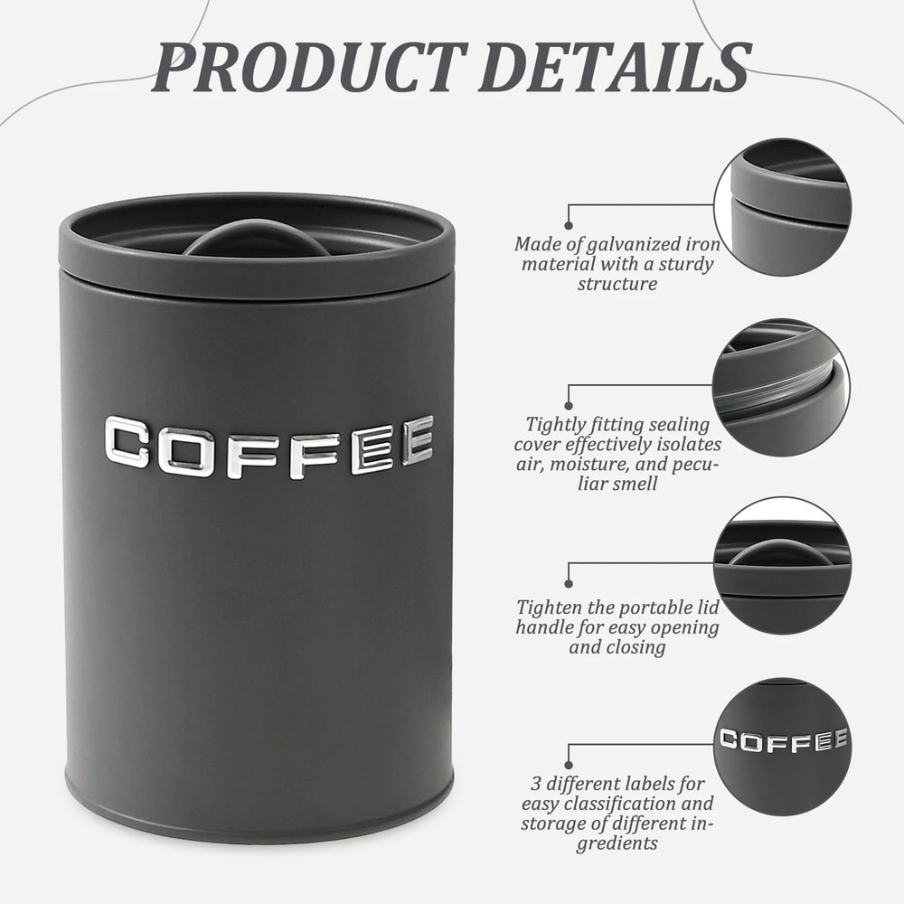 3 Pcs Airtight Coffee Tea Sugar Canisters Vintage Galvanized Iron Kitchen Storage Jars With Lids 4