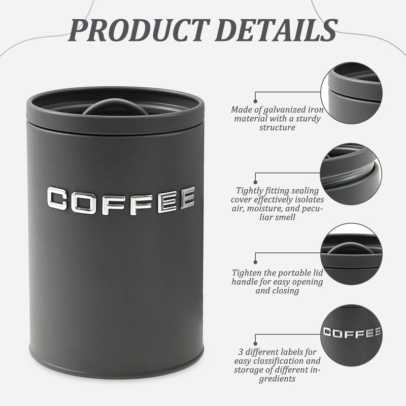 3 Pcs Airtight Coffee Tea Sugar Canisters Vintage Galvanized Iron Kitchen Storage Jars With Lids 4