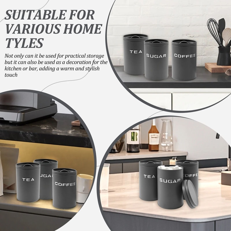 3 Pcs Airtight Coffee Tea Sugar Canisters Vintage Galvanized Iron Kitchen Storage Jars With Lids 3