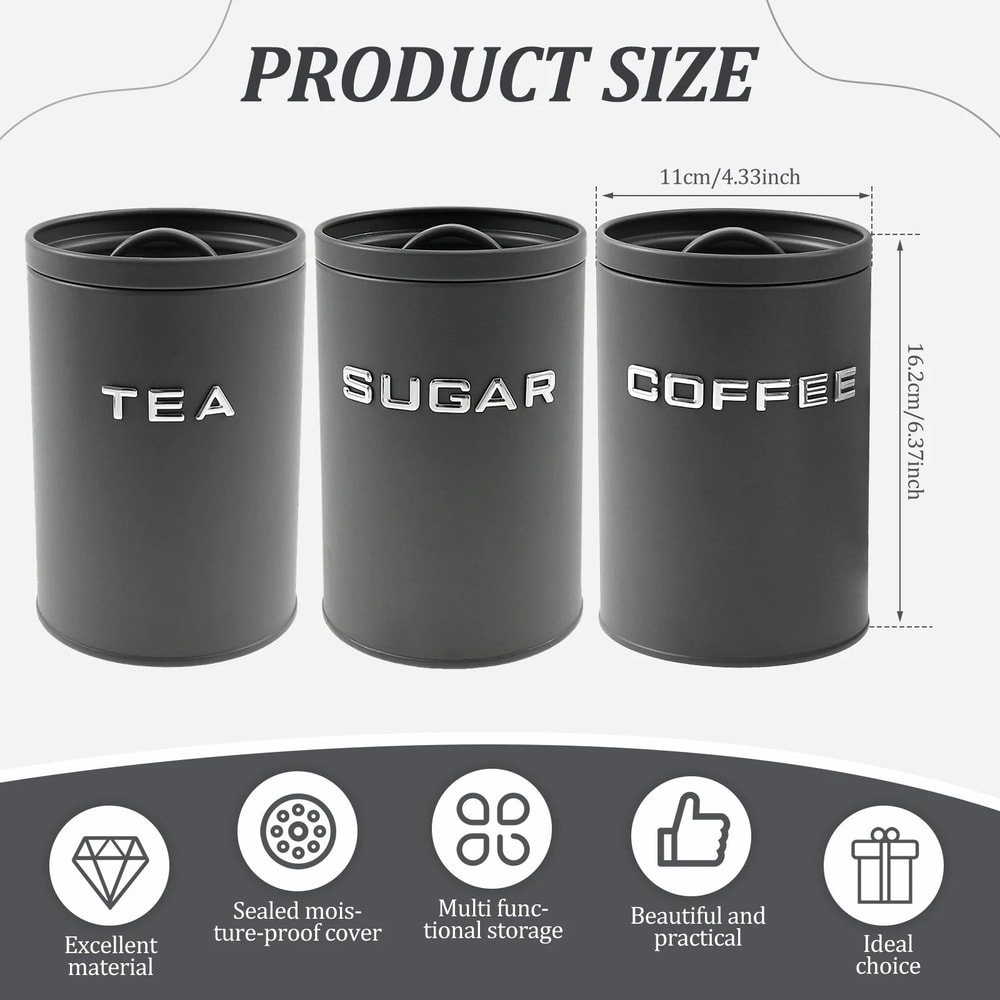 3 Pcs Airtight Coffee Tea Sugar Canisters Vintage Galvanized Iron Kitchen Storage Jars With Lids 5