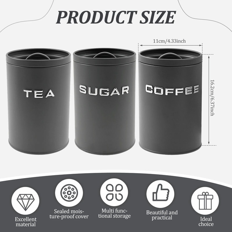 3 Pcs Airtight Coffee Tea Sugar Canisters Vintage Galvanized Iron Kitchen Storage Jars With Lids 5