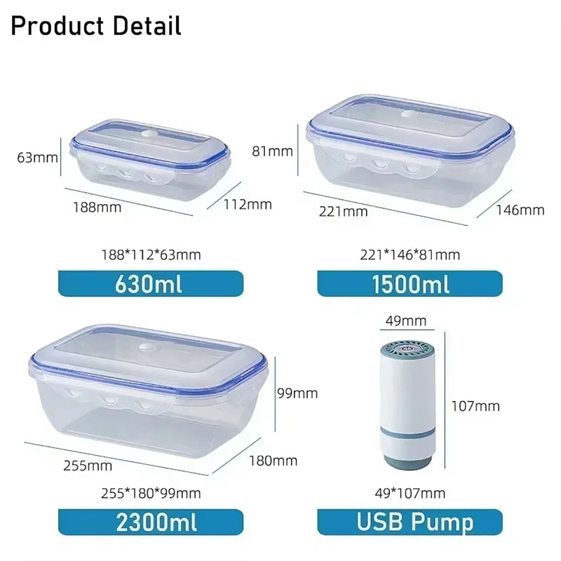 Vacuum Food Storage Container Microwave Safe FreshKeeping Fridge Organizer Box 5