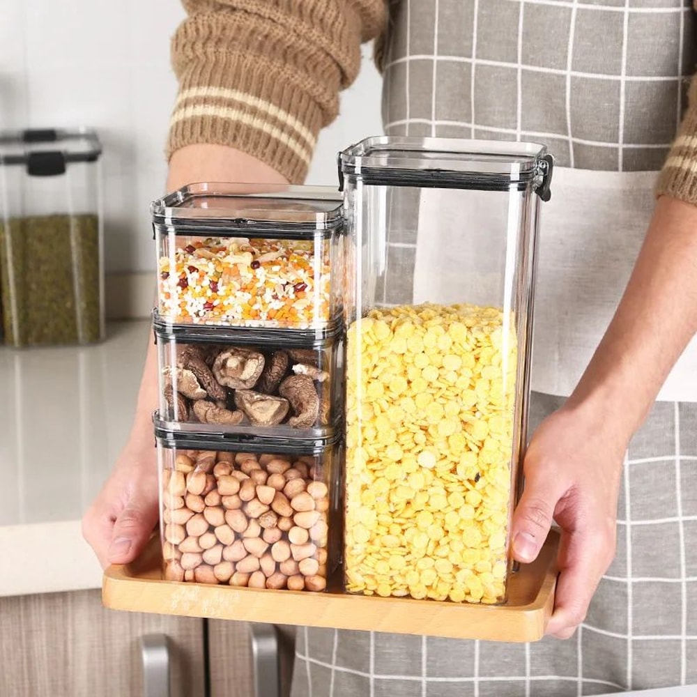 5 Pcs Airtight Food Storage Jar Set Transparent Stackable Kitchen Organizer Containers 0