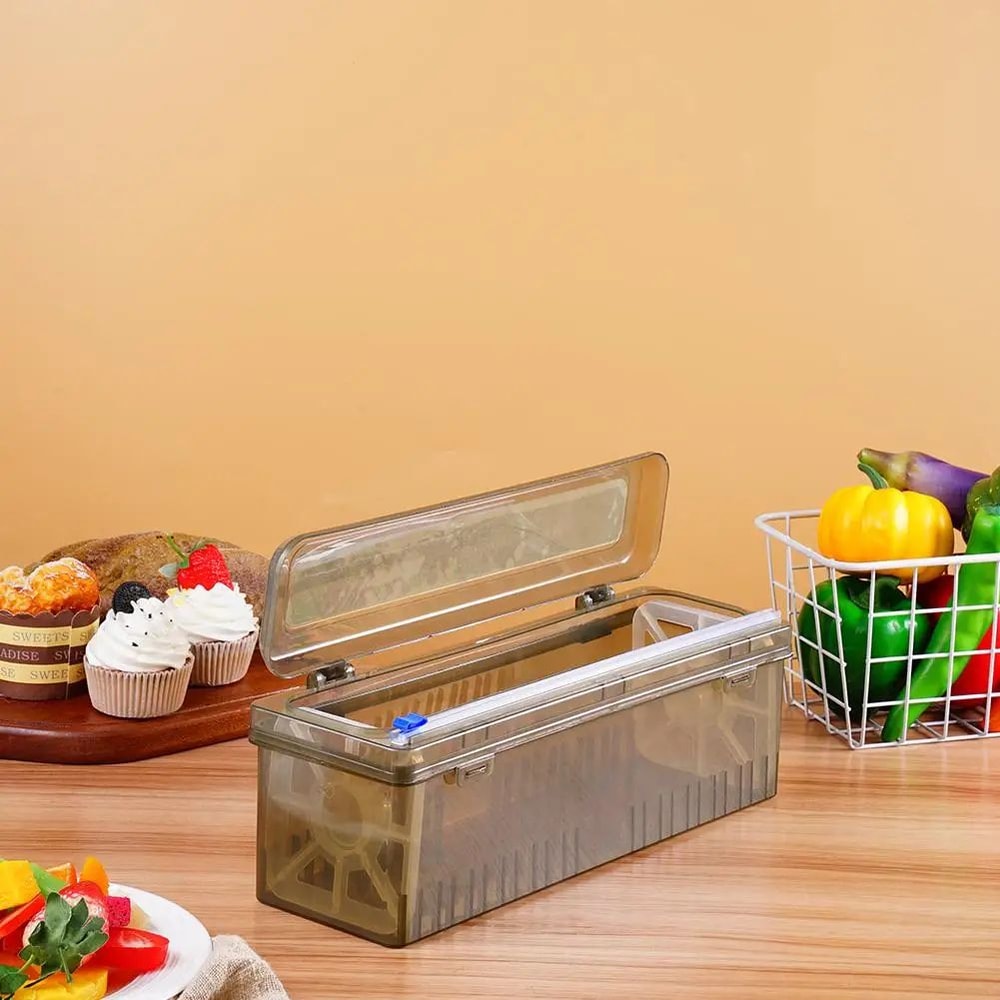 Plastic Wrap Dispenser With Sliding Cutter PET Cling Film Foil Organizer For Kitchen Storage 0