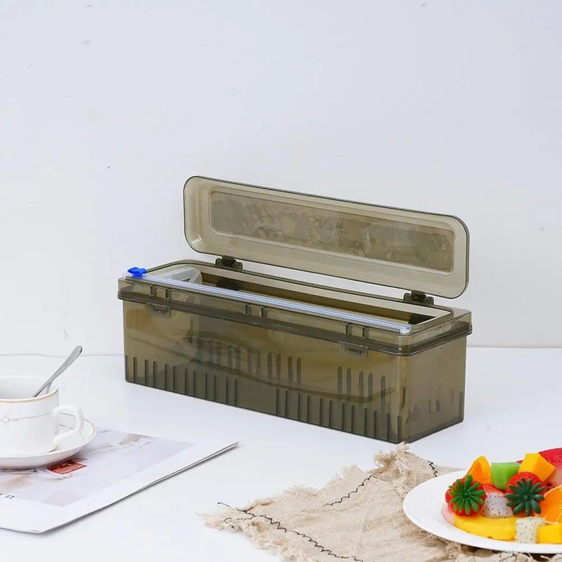 Plastic Wrap Dispenser With Sliding Cutter PET Cling Film Foil Organizer For Kitchen Storage 1