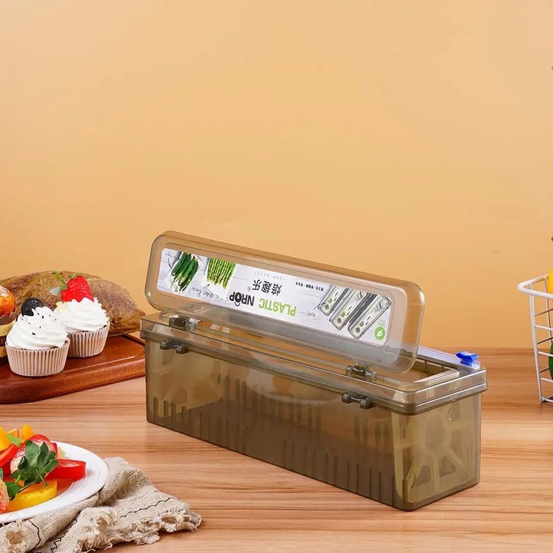 Plastic Wrap Dispenser With Sliding Cutter PET Cling Film Foil Organizer For Kitchen Storage 3